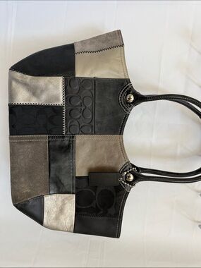 Coach Patchwork Shoulder Bag in Black and Gray